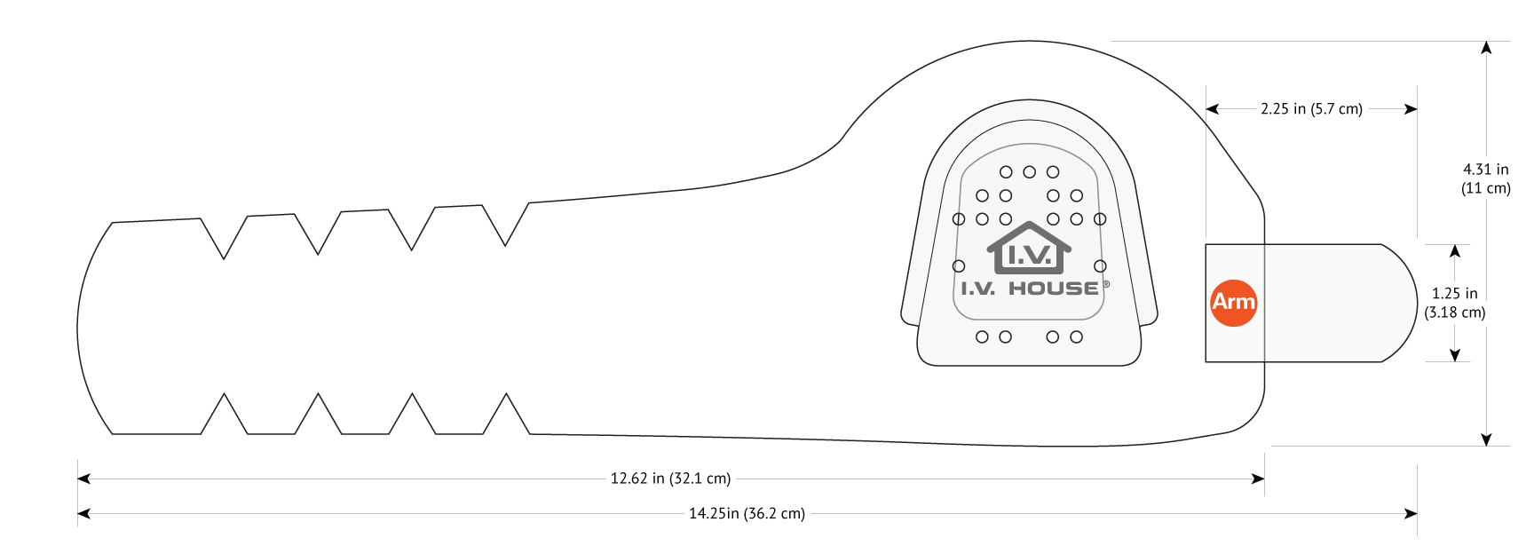 730Arm I.V. House UltraDressing with dimensions