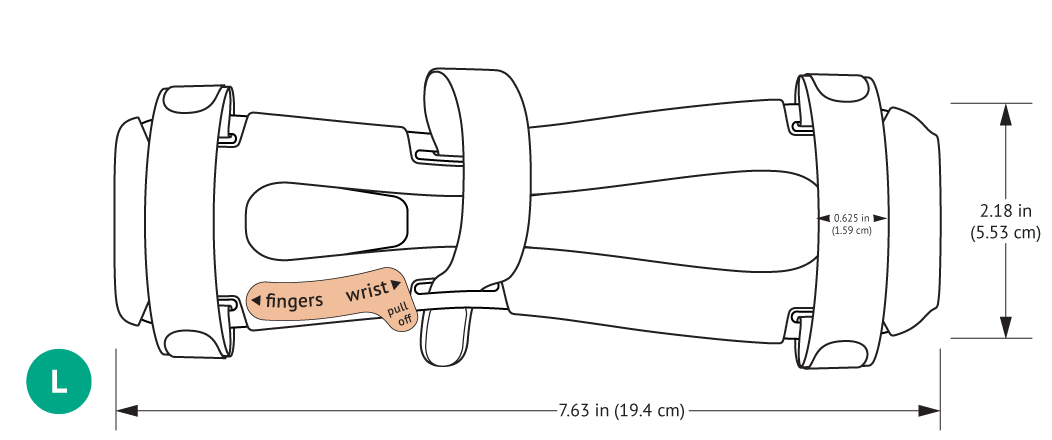 939L-Ultra TLC Wrist Splint with Straps with dimensions