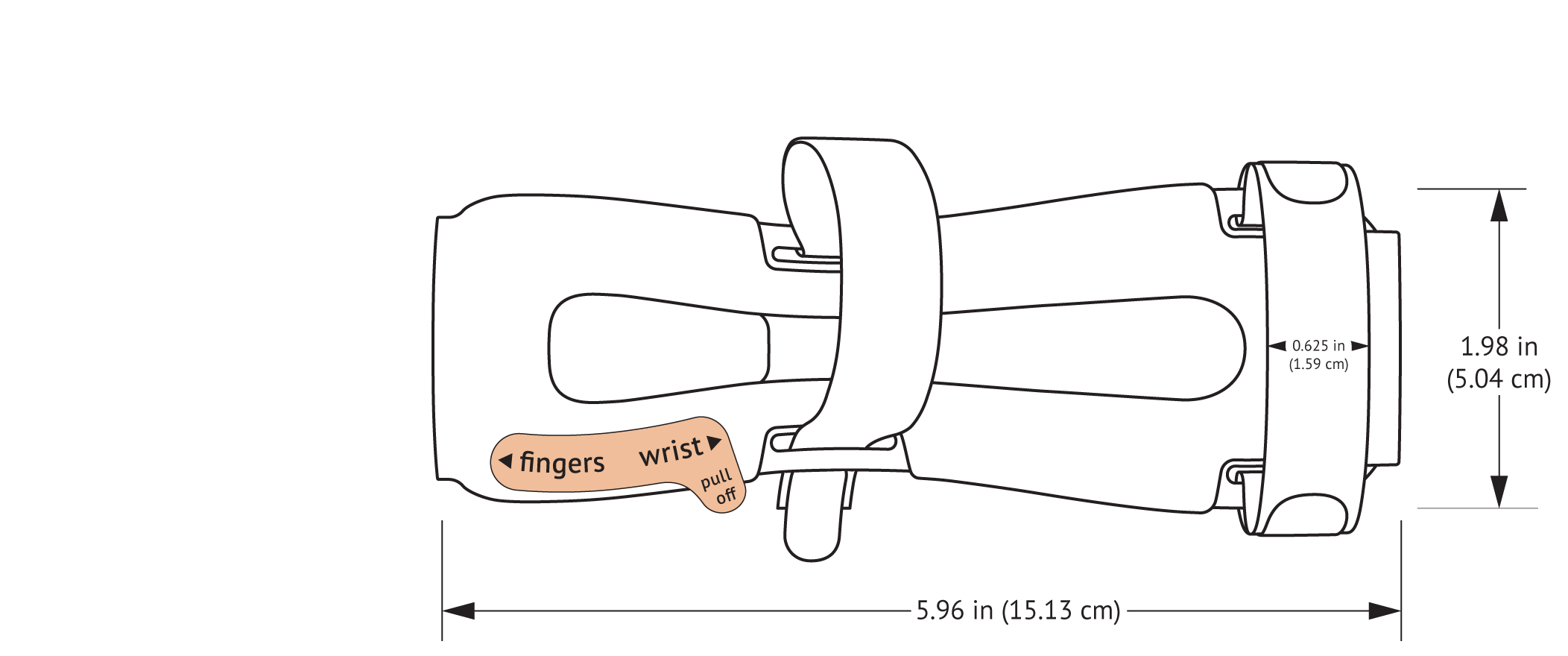 939M-Ultra TLC Wrist Splint with Straps with dimensions