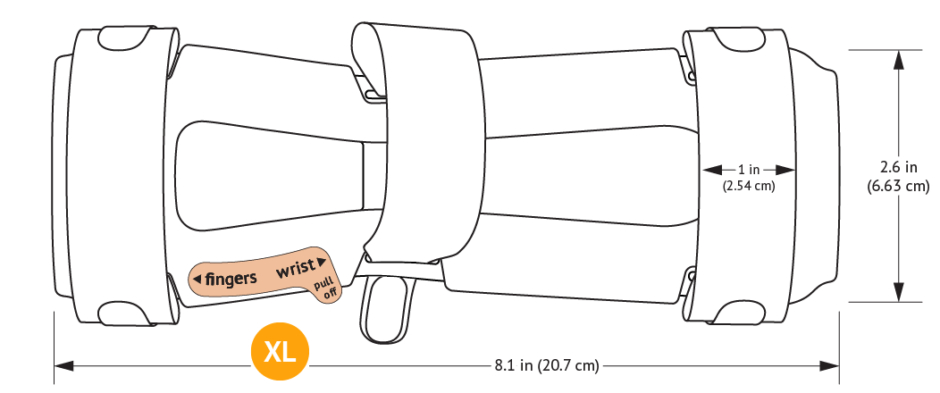 939XL-Ultra TLC Wrist Splint with Straps with dimensions